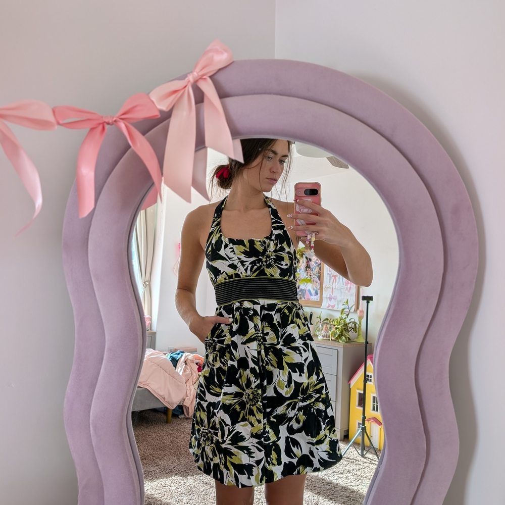 Y2K Floral Halter Dress with Pockets Size 12
